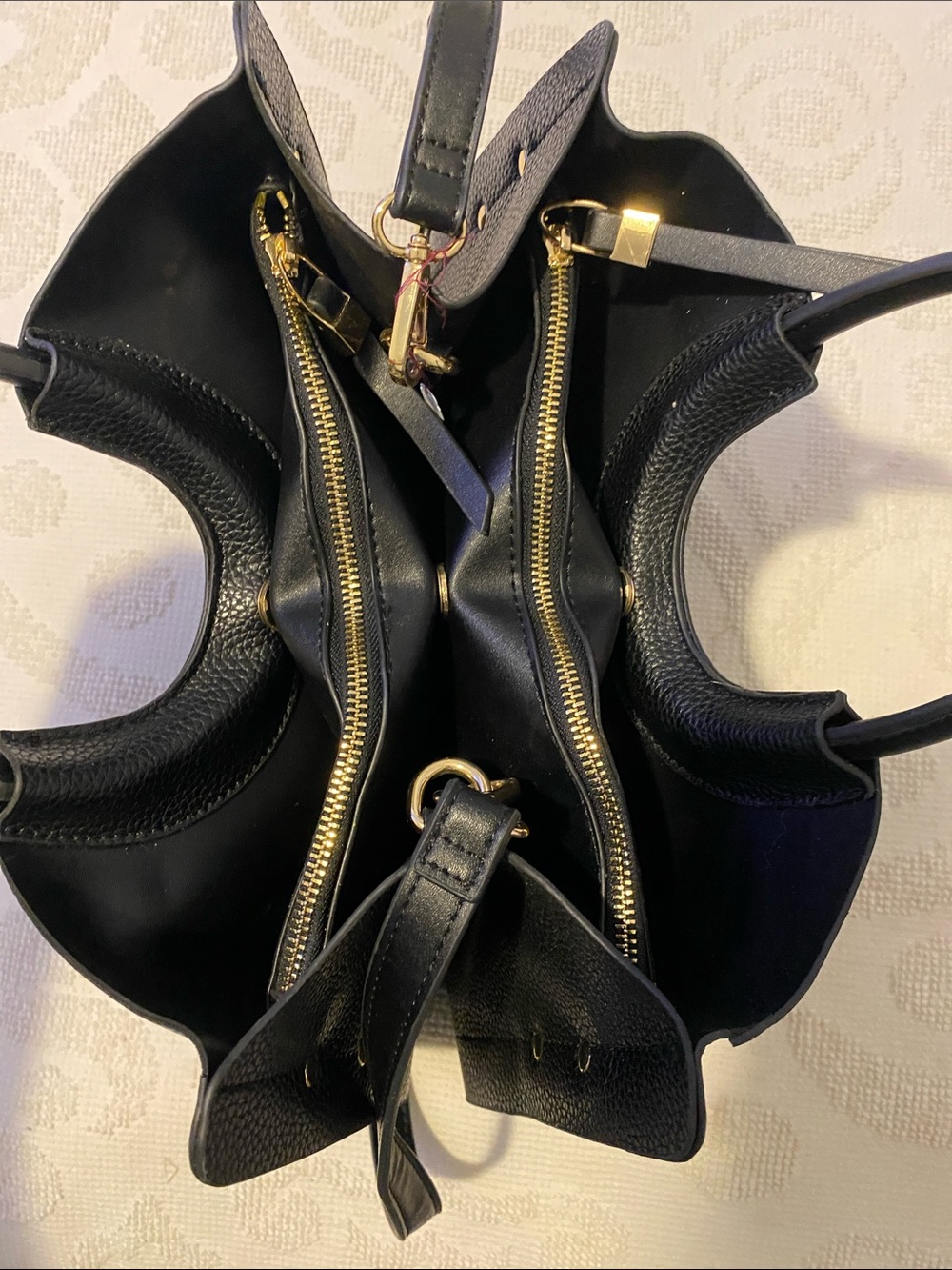Classic Black Pebbled Leather Tote with Gold Accents - Picture 6 of 8